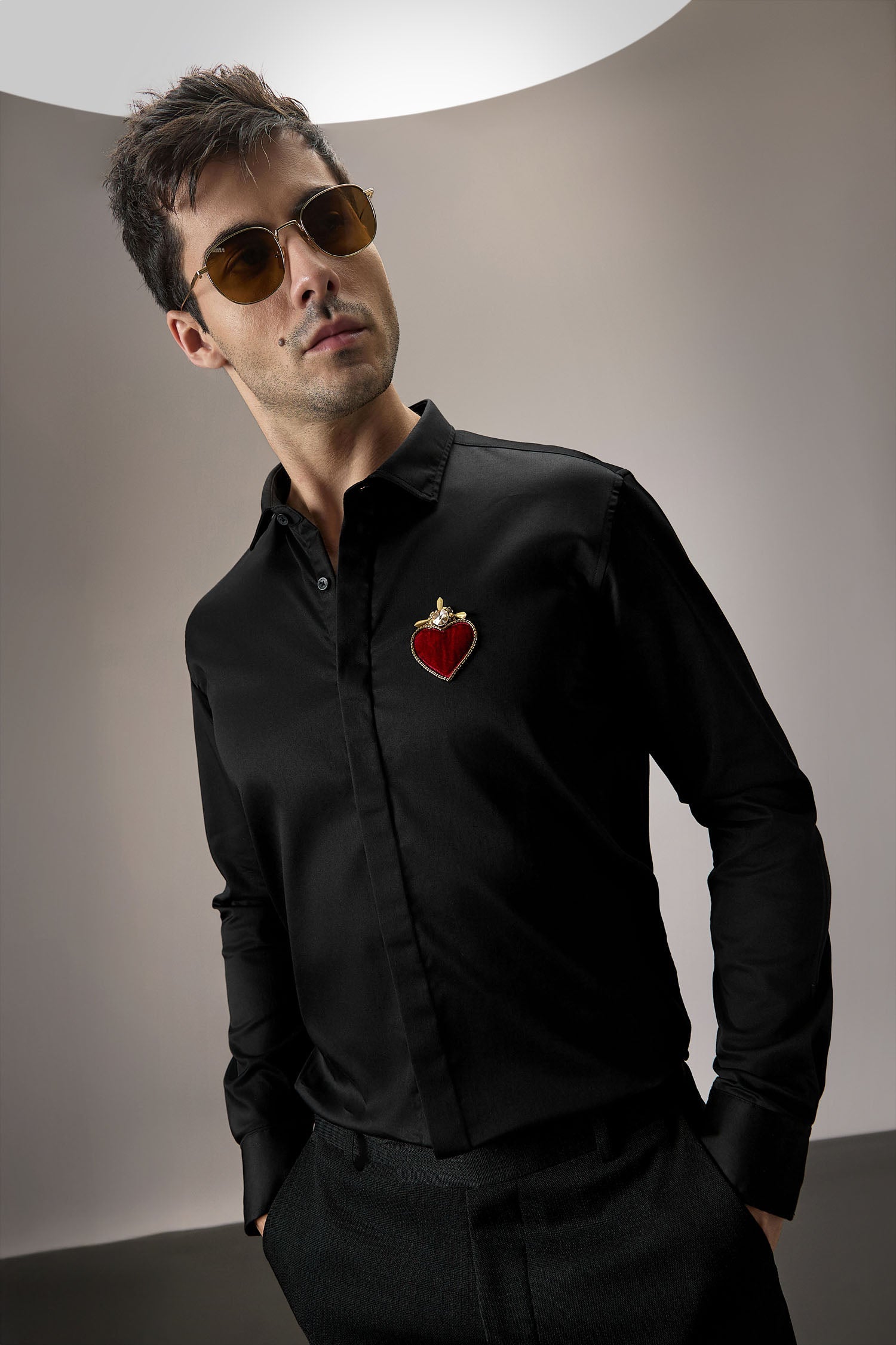 Cordelia - Hand Embroidered Designer Shirt - Black