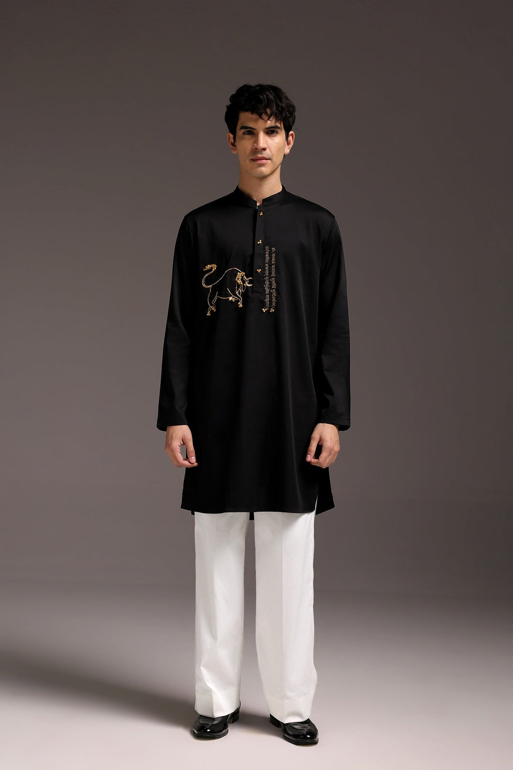 Nandi(Bull) - Hand Embroidered Designer Kurta - Black