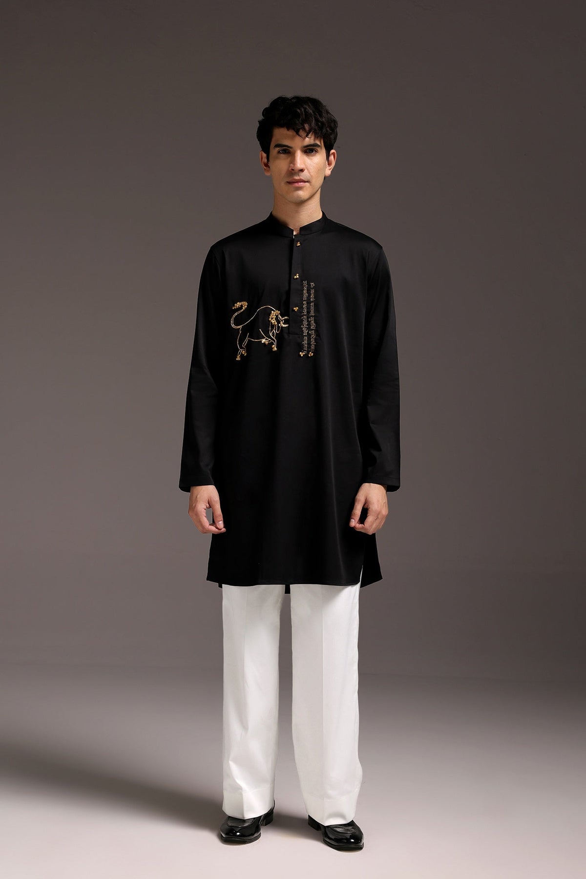 Nandi(Bull) - Hand Embroidered Designer Kurta - Black