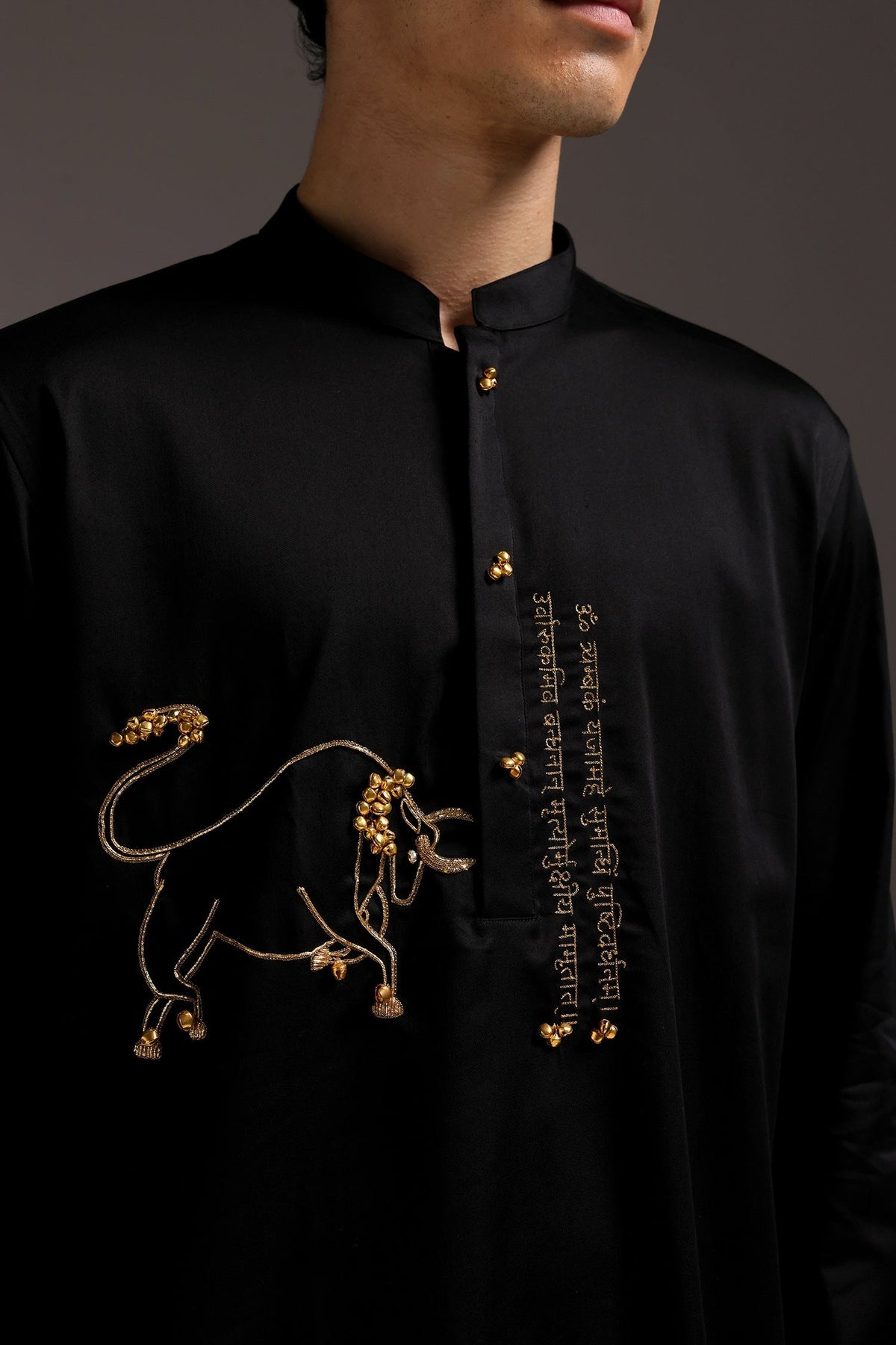 Nandi(Bull) - Hand Embroidered Designer Kurta - Black