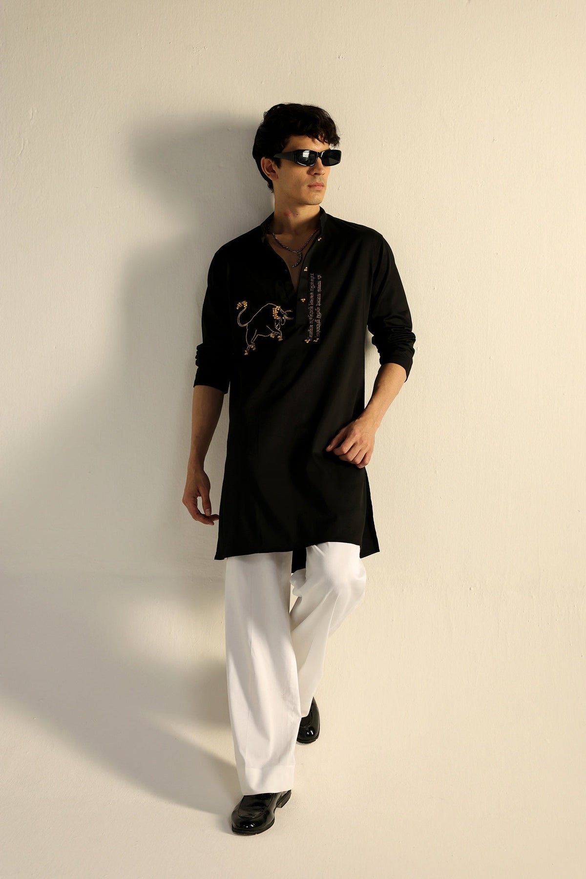 Nandi(Bull) - Hand Embroidered Designer Kurta - Black