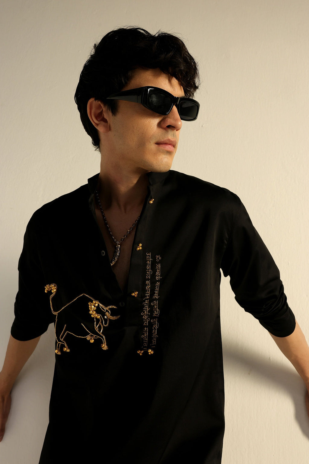 Nandi(Bull) - Hand Embroidered Designer Kurta - Black