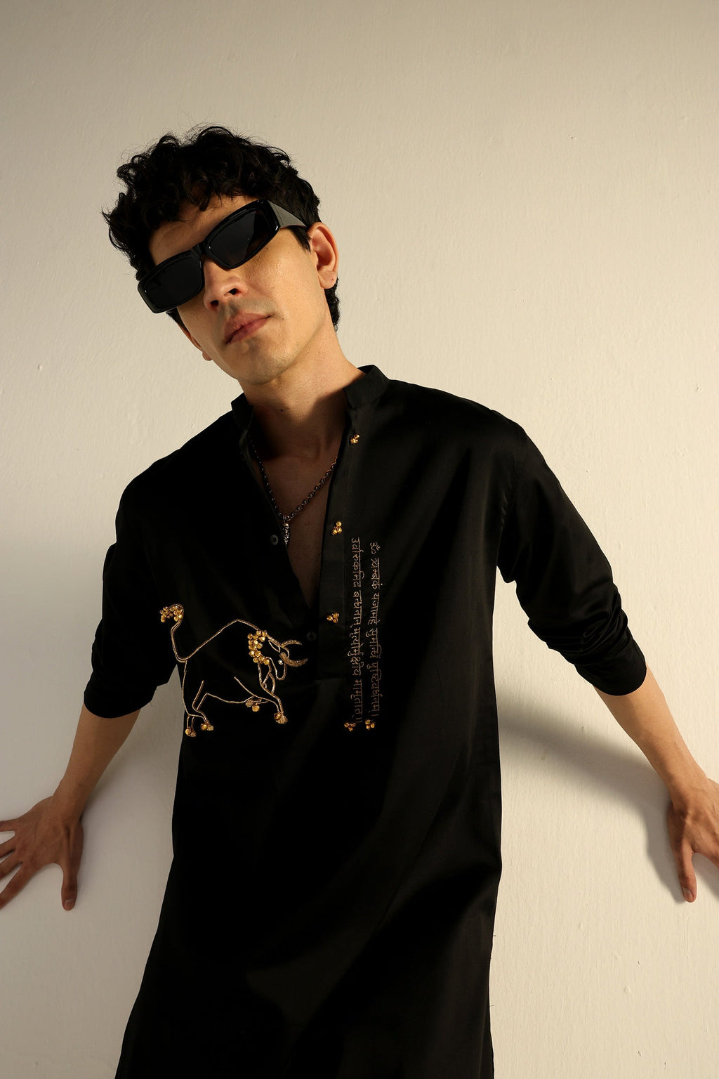 Nandi(Bull) - Hand Embroidered Designer Kurta - Black