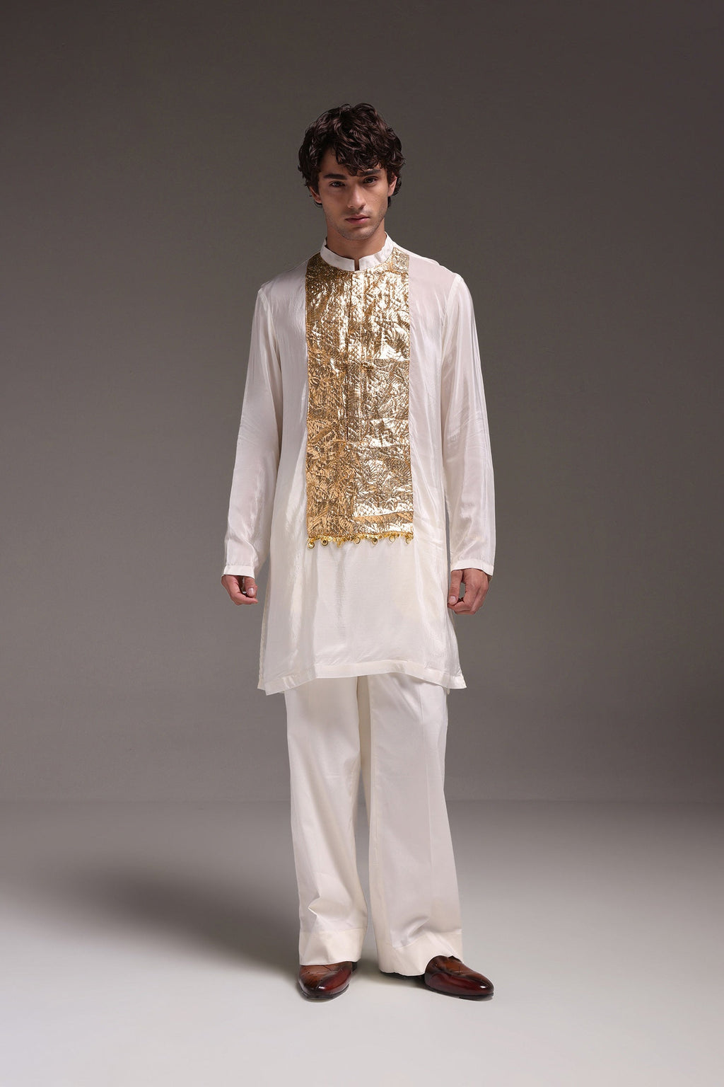 Ivory Lumpi - Hand Embroidered Designer Kurta - Ivory