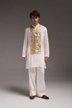 Ivory Lumpi - Hand Embroidered Designer Kurta - Ivory