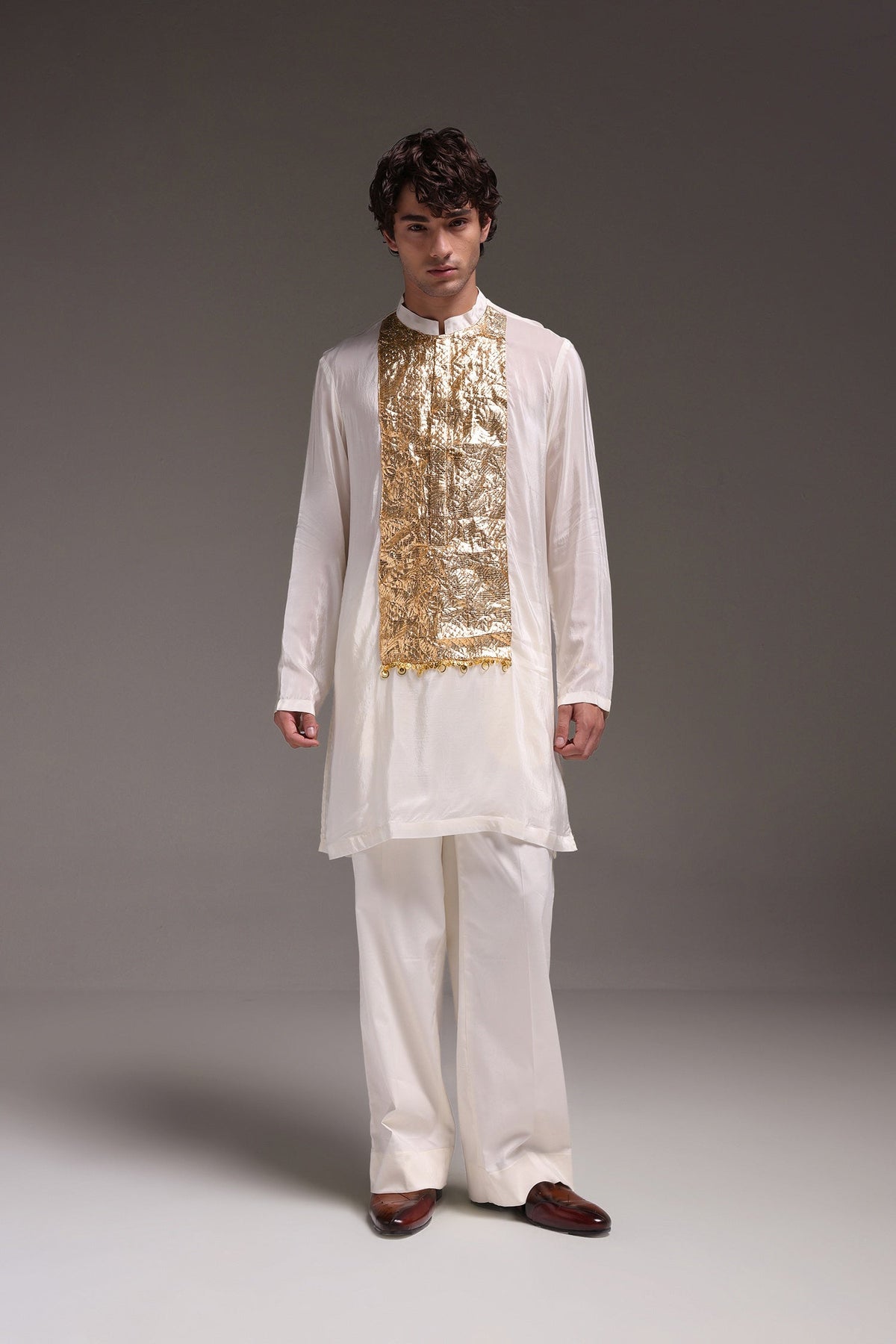 Ivory Lumpi - Hand Embroidered Designer Kurta - Ivory
