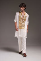 Ivory Lumpi - Hand Embroidered Designer Kurta - Ivory