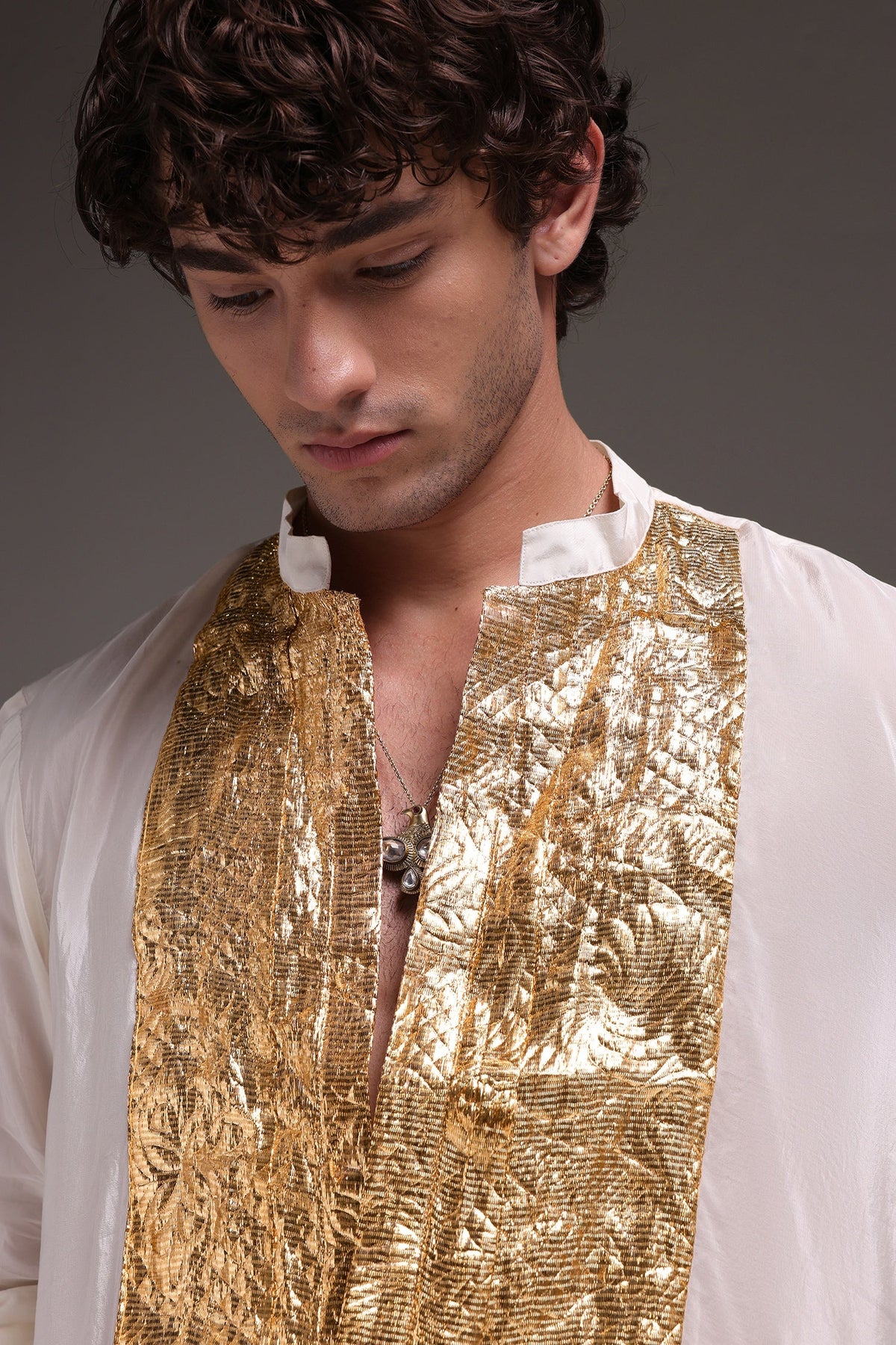 Ivory Lumpi - Hand Embroidered Designer Kurta - Ivory