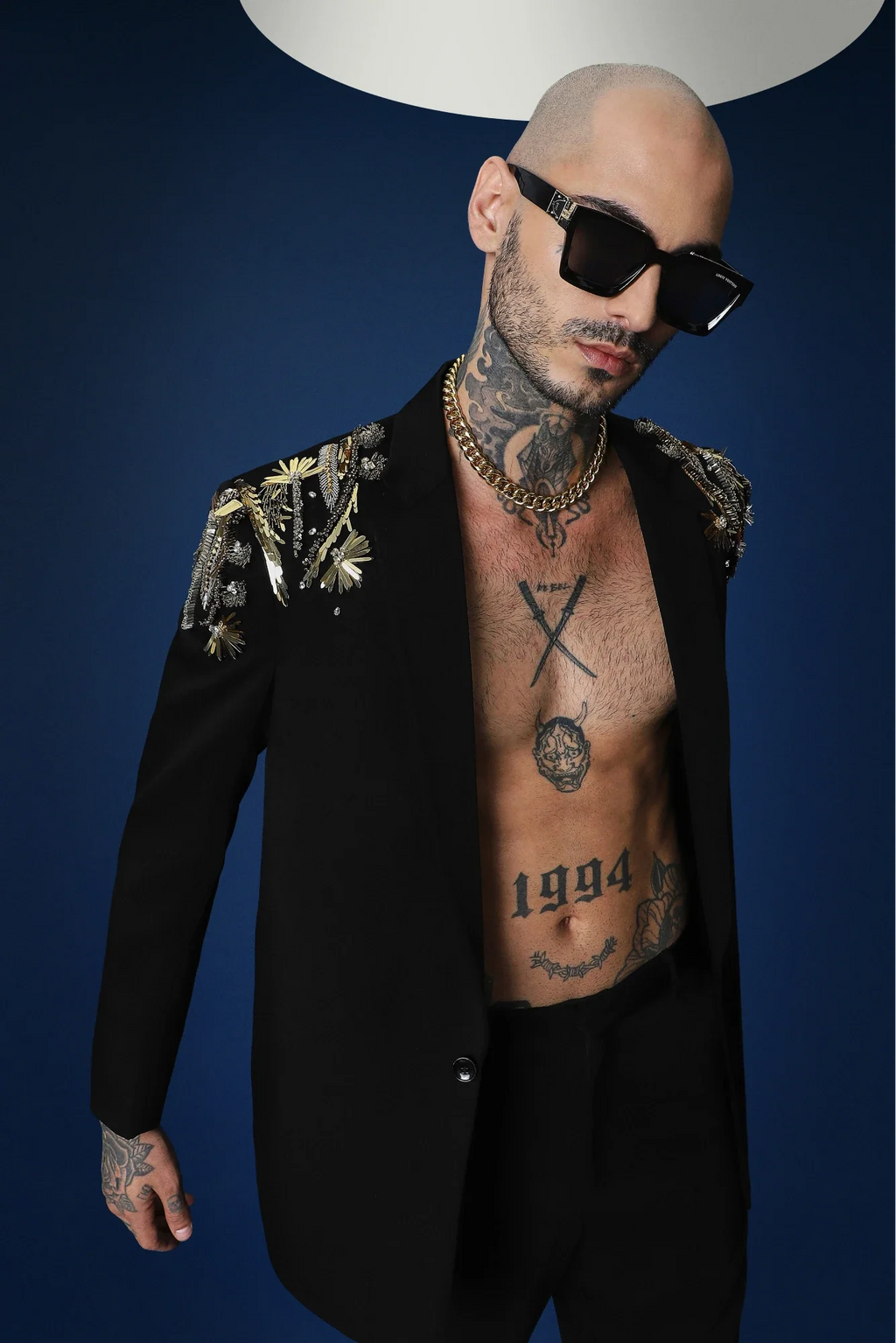 Empire Hand Embroidered Tuxedo - Black