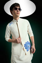 Aquatic Bloom(Flower) Hand Embroidered Designer Bundi Set - Ivory