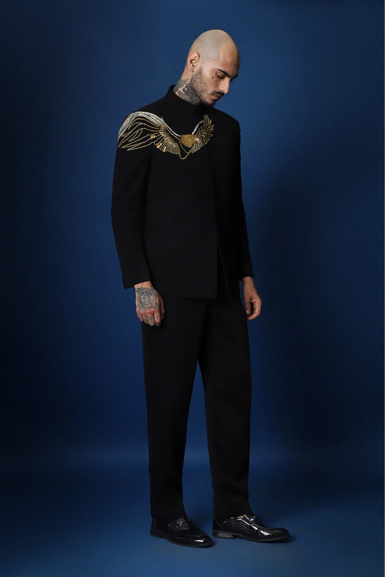 Eagle Hand Embroidered Bandhgala - Black