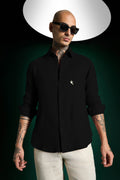 Bird Hand Embroidered Irish Linen Shirt - Black