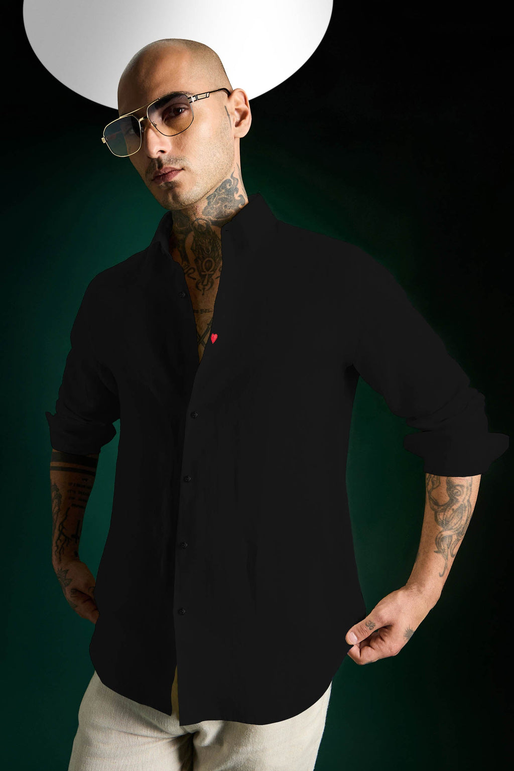 Heart Hand Embroidered Irish Linen Shirt - Black