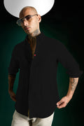 Heart Hand Embroidered Irish Linen Shirt - Black