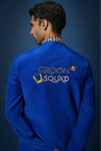 Groom Squad Hand Embroidered Crepe Bundi With Kurta  - Royal Blue