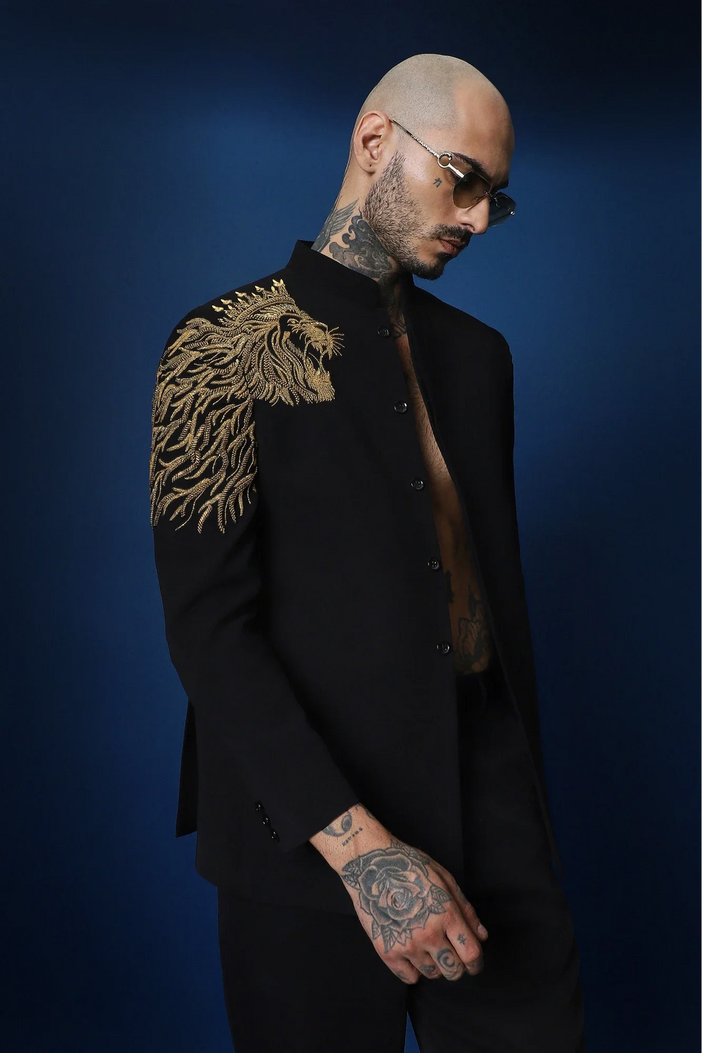 Narasimha Hand Embroidered Bandhgala - Black