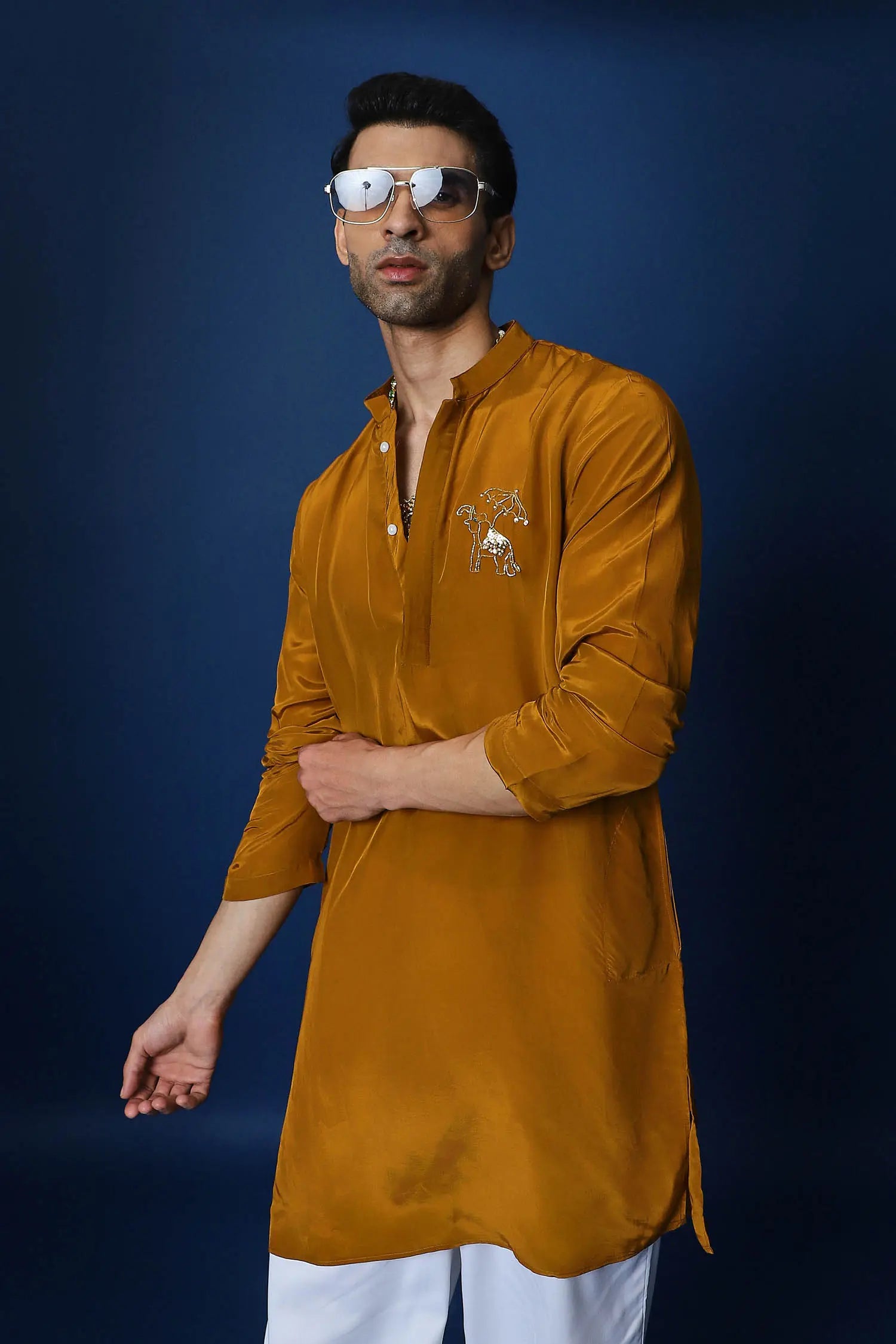 Swaagat Nahin Karoge Humara Hand Embroidered Kurta - Mustard