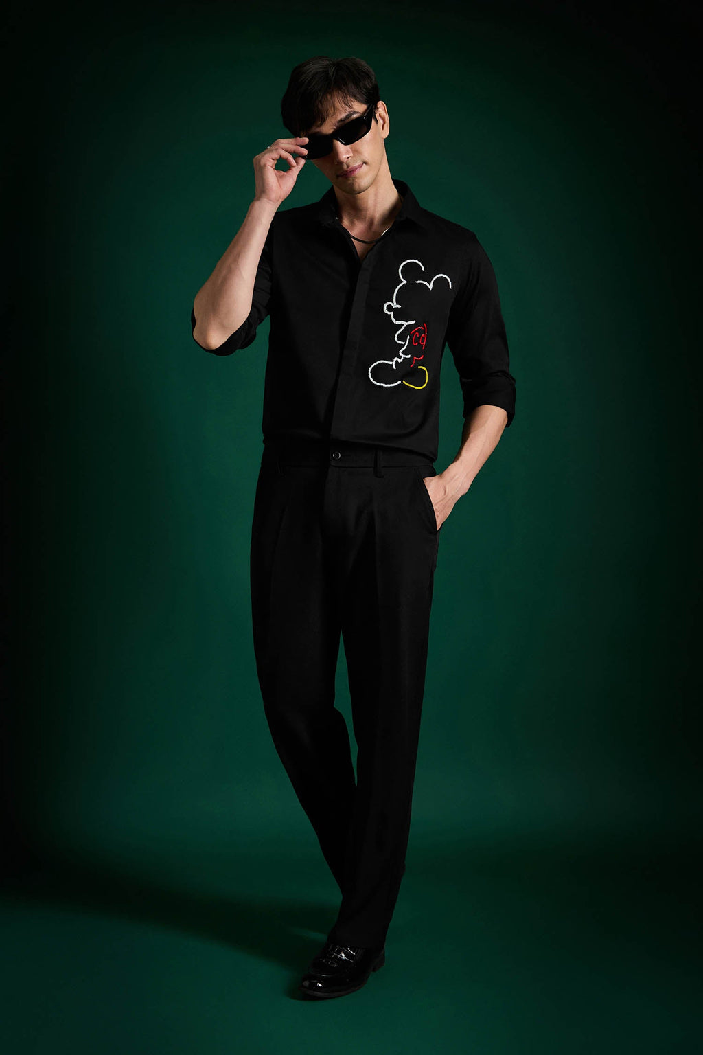 Big Mickey - Black Hand Embroidered Designer Shirt - Black