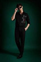 Big Mickey - Black Hand Embroidered Designer Shirt - Black