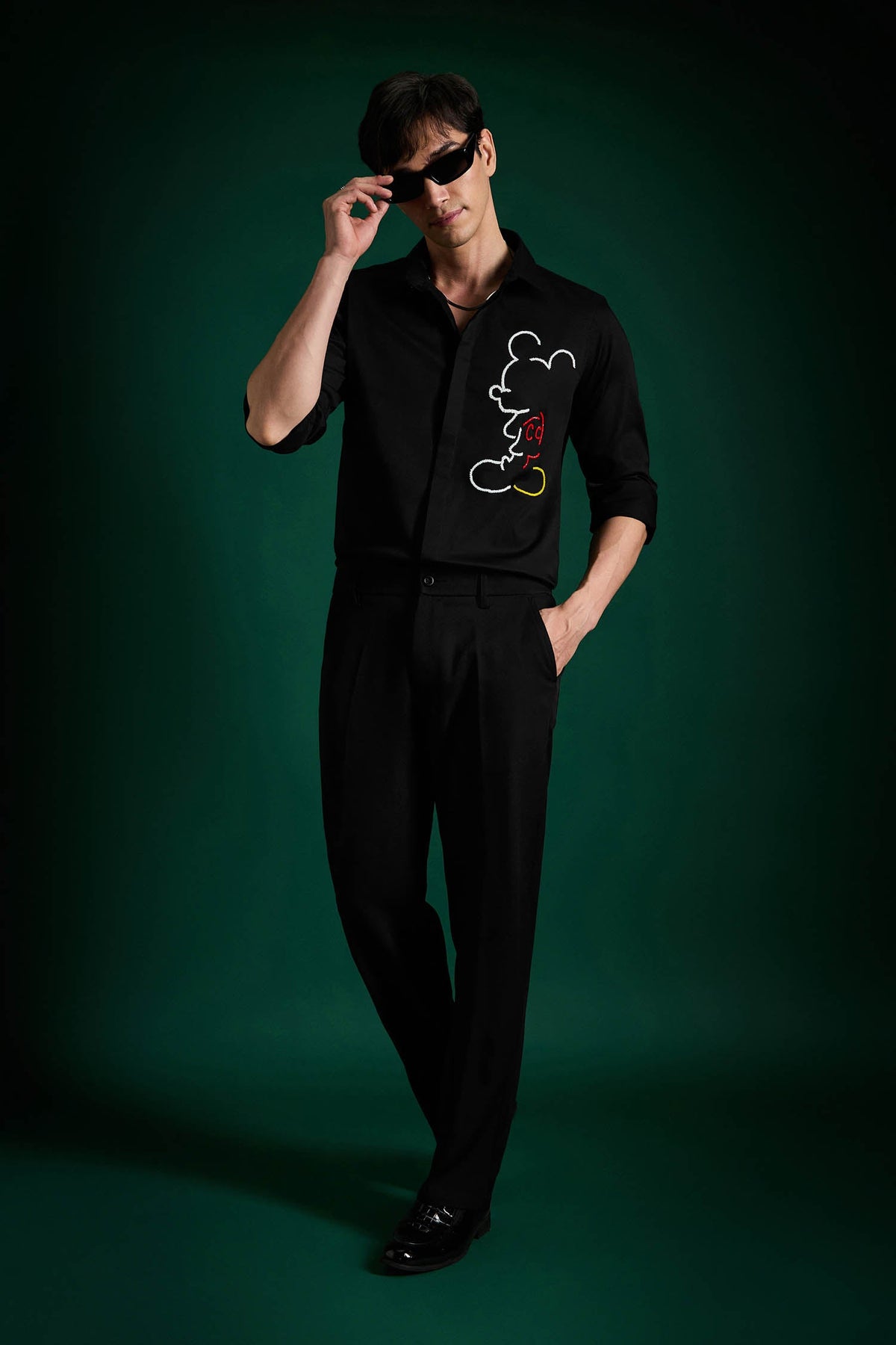 Big Mickey - Black Hand Embroidered Designer Shirt - Black