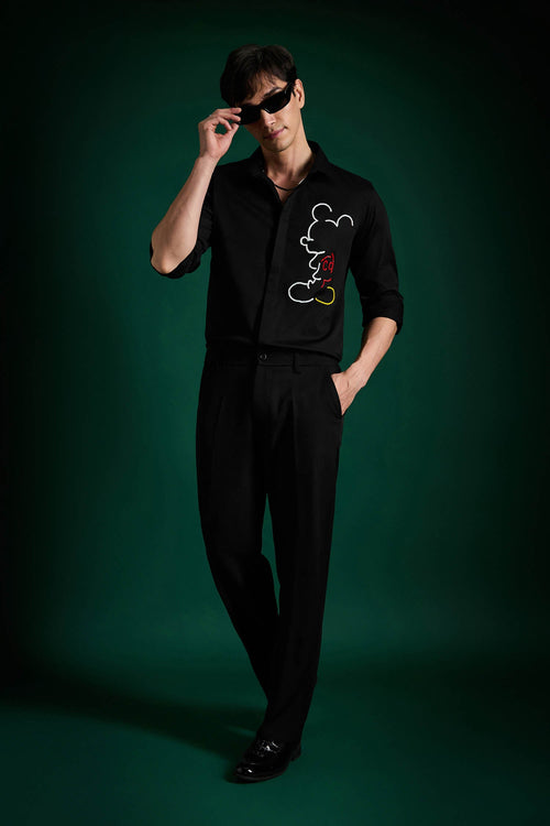 Big Mickey - Black Hand Embroidered Designer Shirt - Black