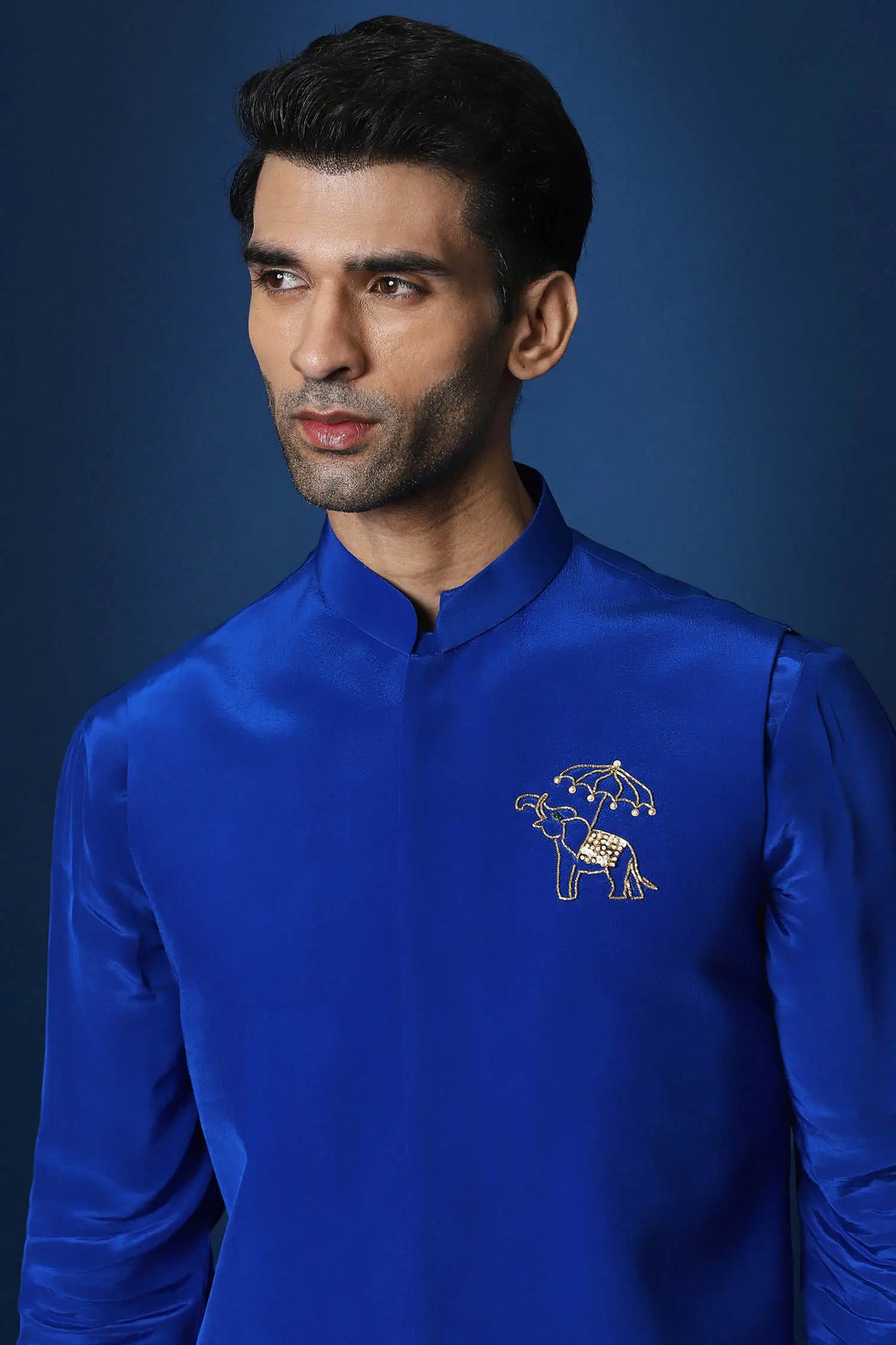 Swaagat Nahin Karoge Humara Hand Embroidered Bundi Set - Royal Blue