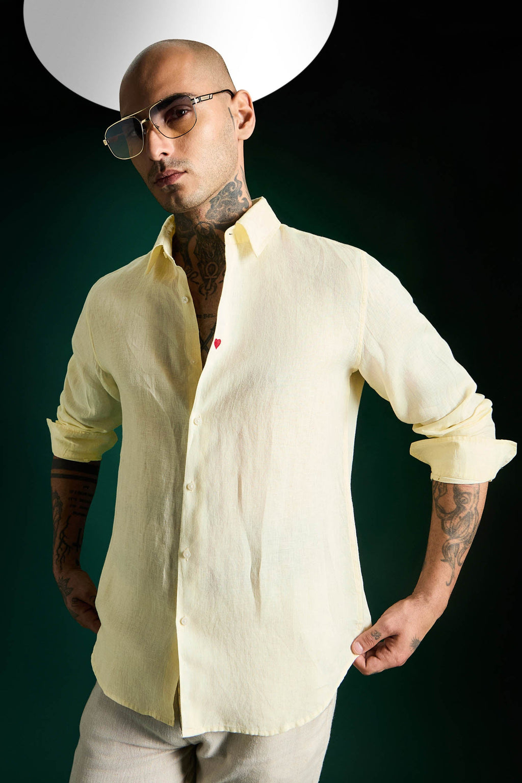 Heart Hand Embroidered Irish Linen Shirt - Mellow Yellow