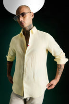 Heart Hand Embroidered Irish Linen Shirt - Mellow Yellow