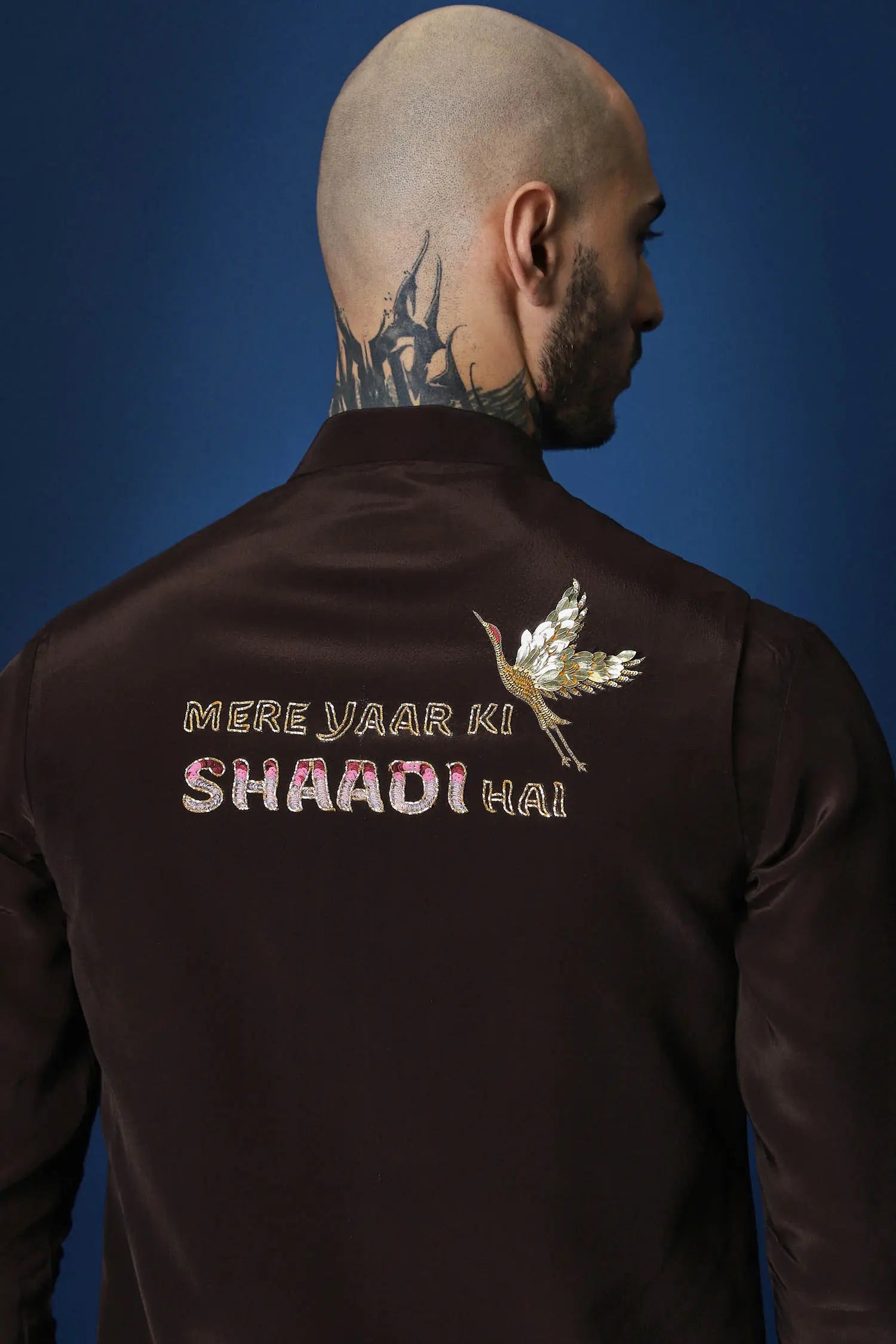 Mere Yaar Ki Shaadi Hai Hand Embroidered Bundi Set - Brown