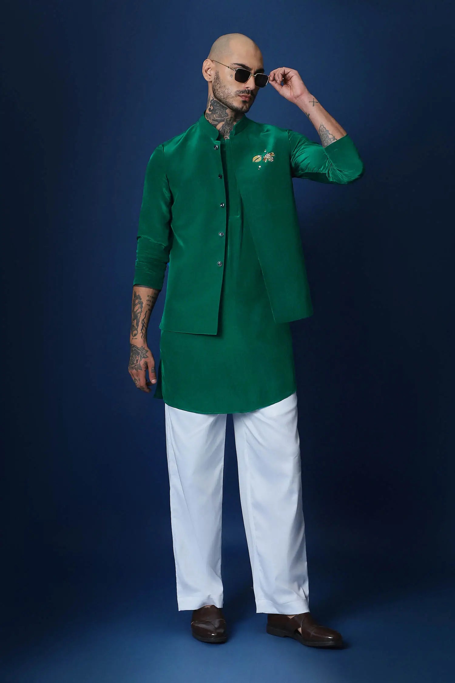 Bride Squad Hand Embroidered Bundi Set - Green