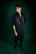 The King Hand Embroidered Designer Kurta - Navy