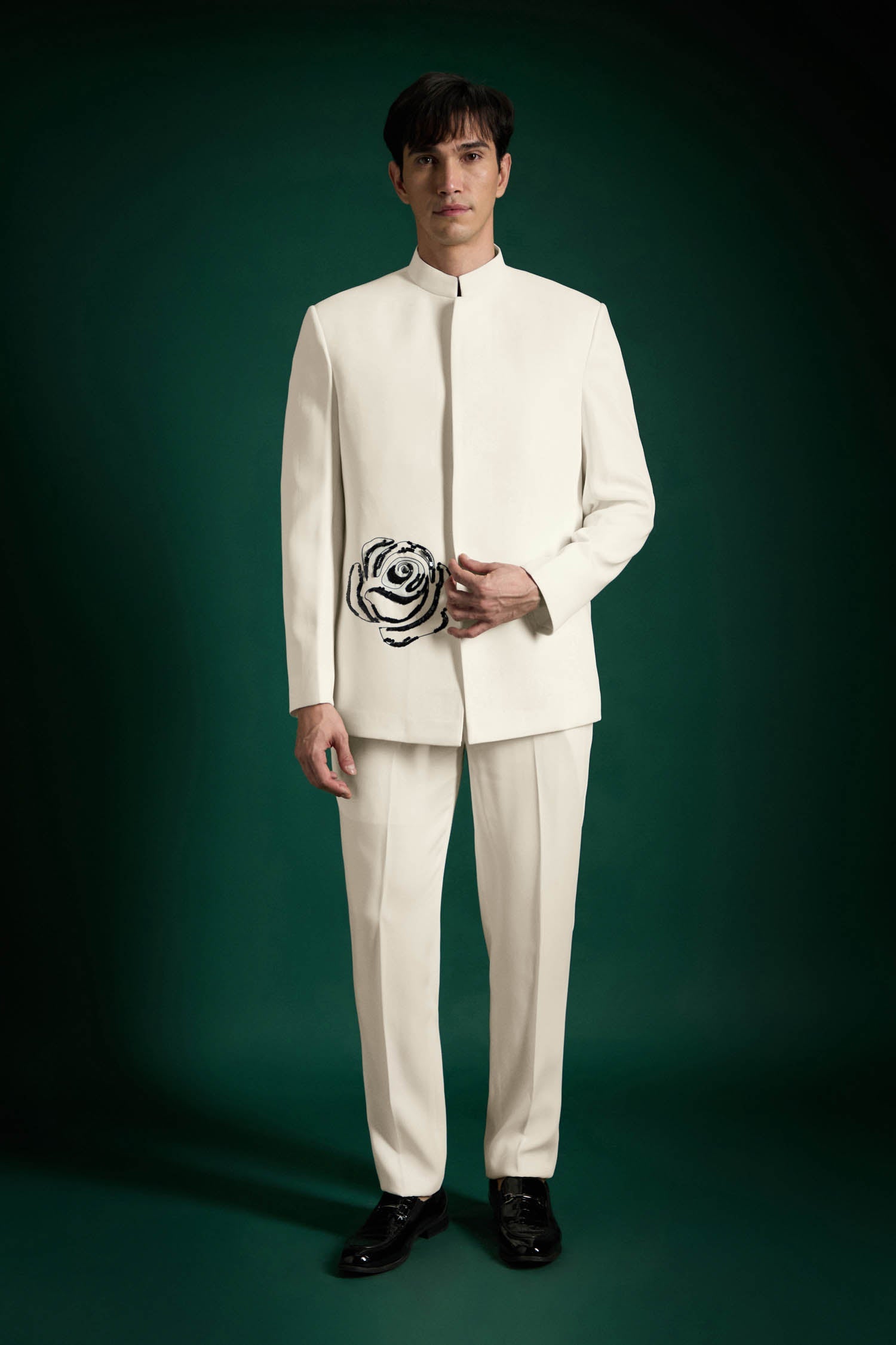 Serene Bloom(Rose)-hand Embroidered Bandhgala