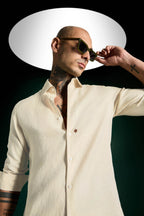 Spade Hand Embroidered Irish Linen Shirt - Ivory