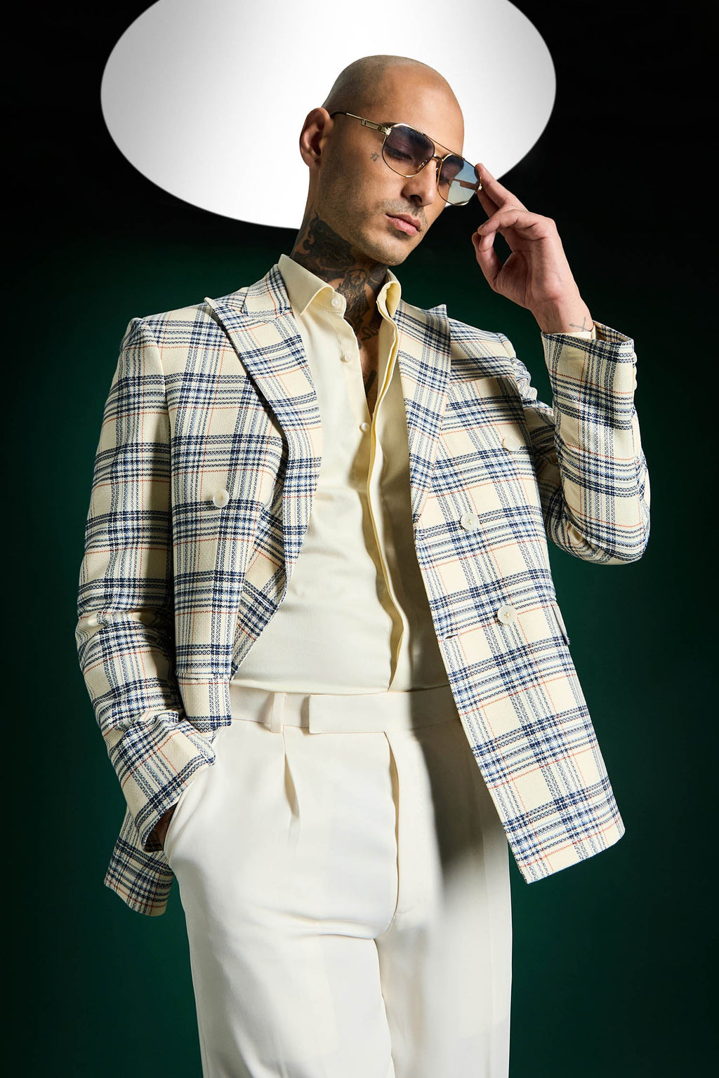 The Board Room Plaid Checks Blazer - Ivory