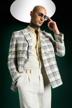 The Board Room Plaid Checks Blazer - Ivory