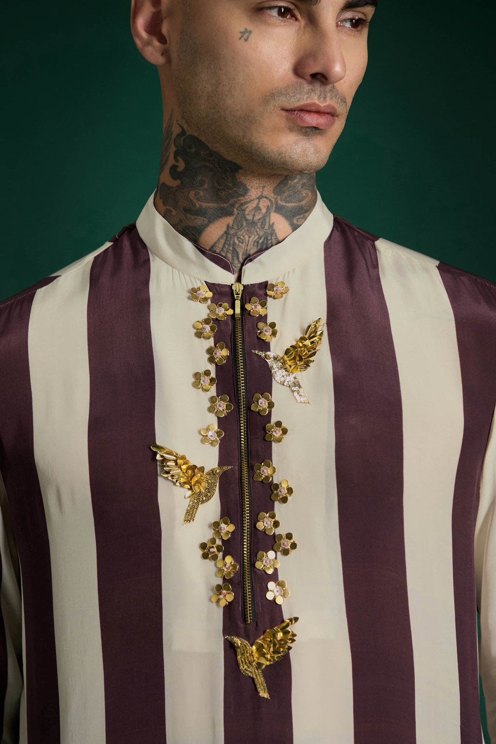 Crest Hand Embroidered Designer Kurta - Wine