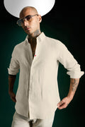 Heart Hand Embroidered Irish Linen Shirt - Ivory