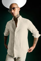 Heart Hand Embroidered Irish Linen Shirt - Ivory