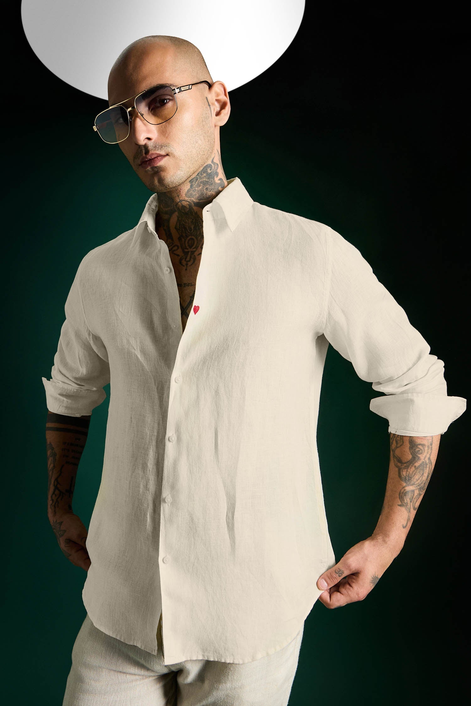 Heart Hand Embroidered Irish Linen Shirt - Ivory