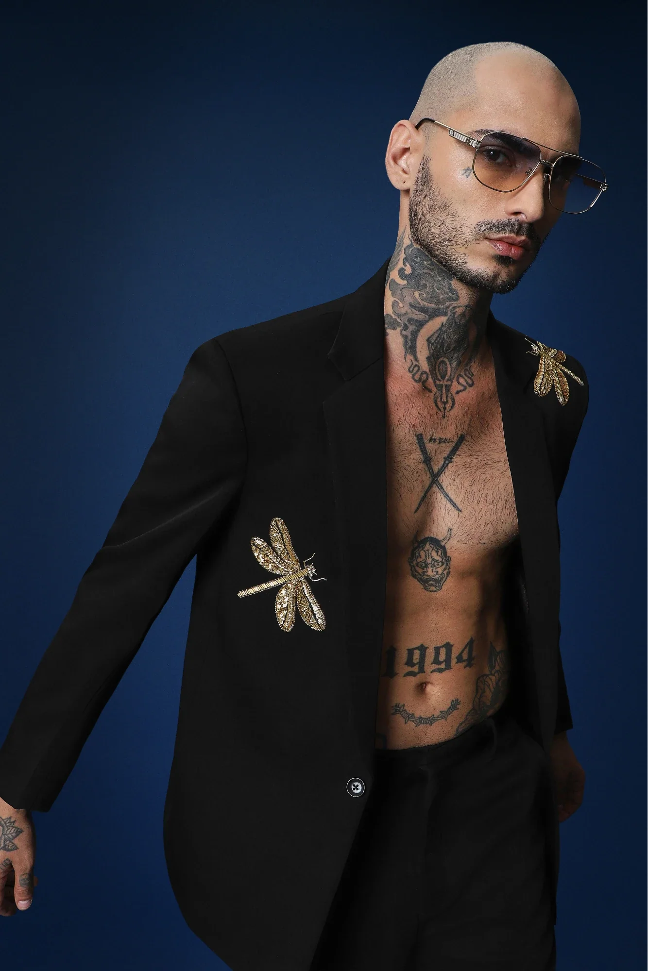 Dragonflies Hand Embroidered Tuxedo - Black