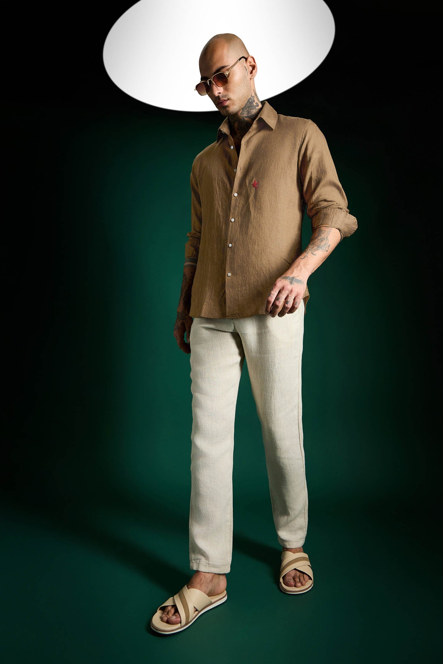 Bird Hand Embroidered Irish Linen Shirt - Cocoa Brown