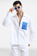 Attract no evil - Hand Embroidered Oversized Designer Shirt - White