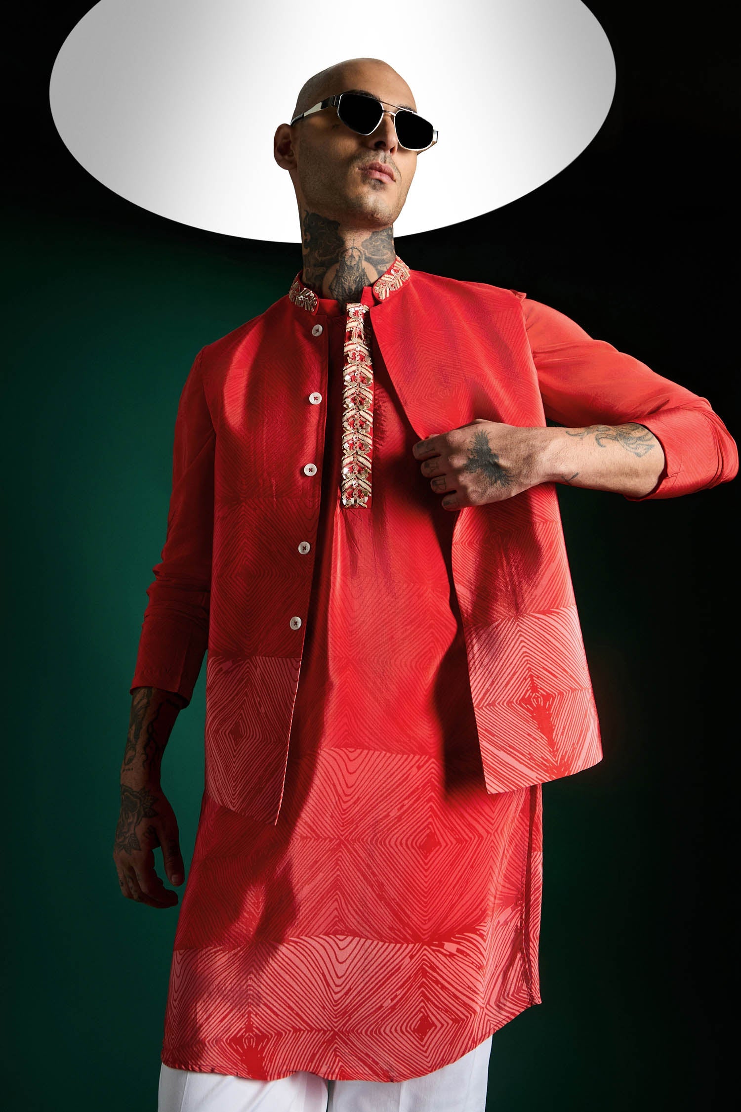 Red Print-hand Embroidered Designer Bundi