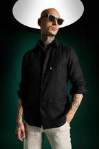 Spade Hand Embroidered Irish Linen Shirt - Black