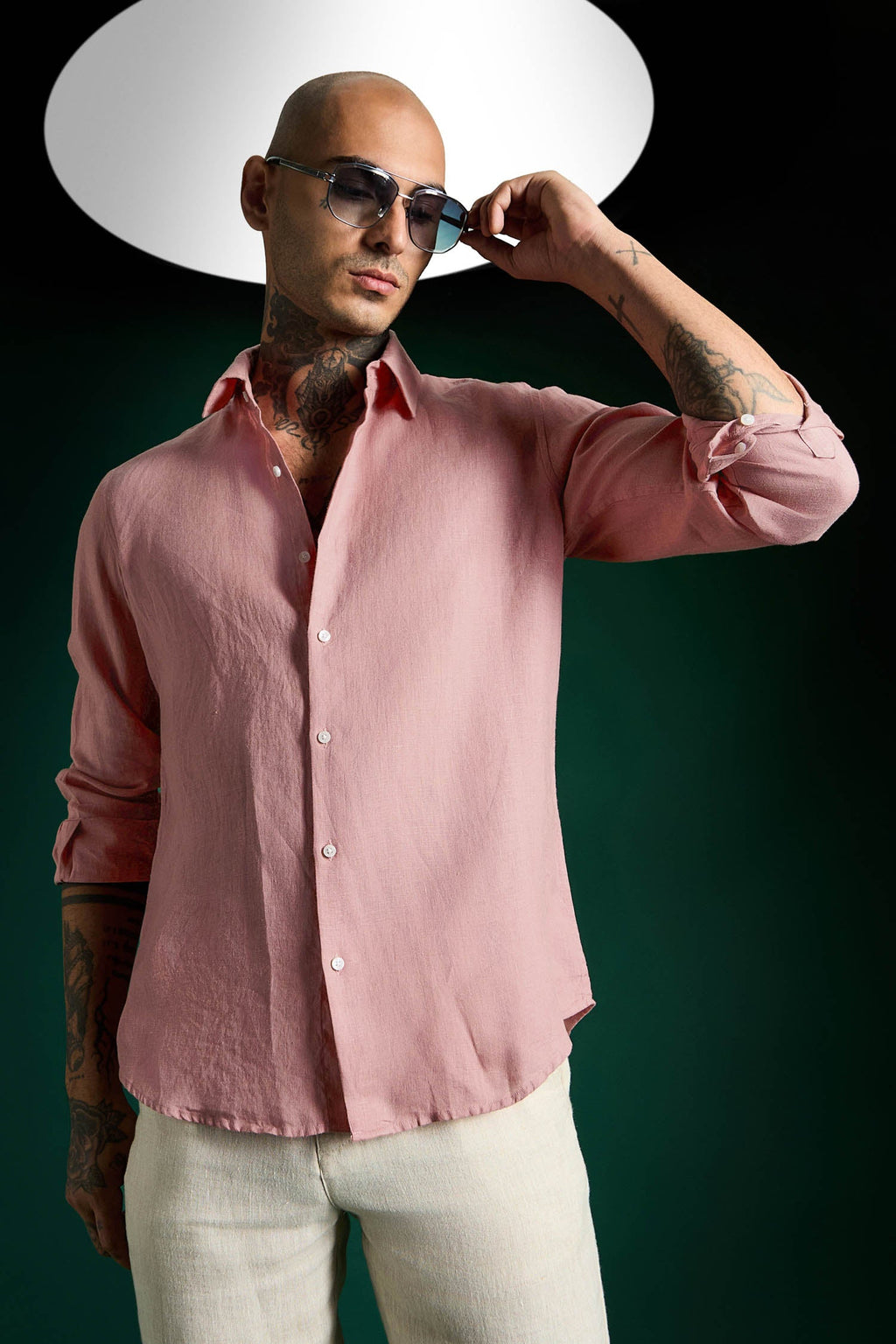 Irish Hand Embroidered Linen Shirt - Salmon Pink
