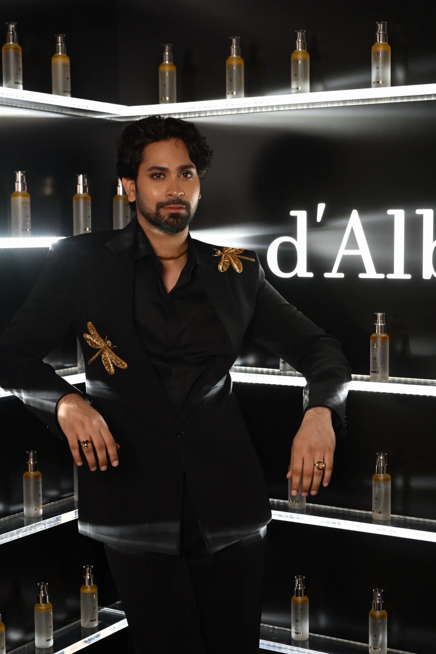 Dragonflies Hand Embroidered Tuxedo - Black