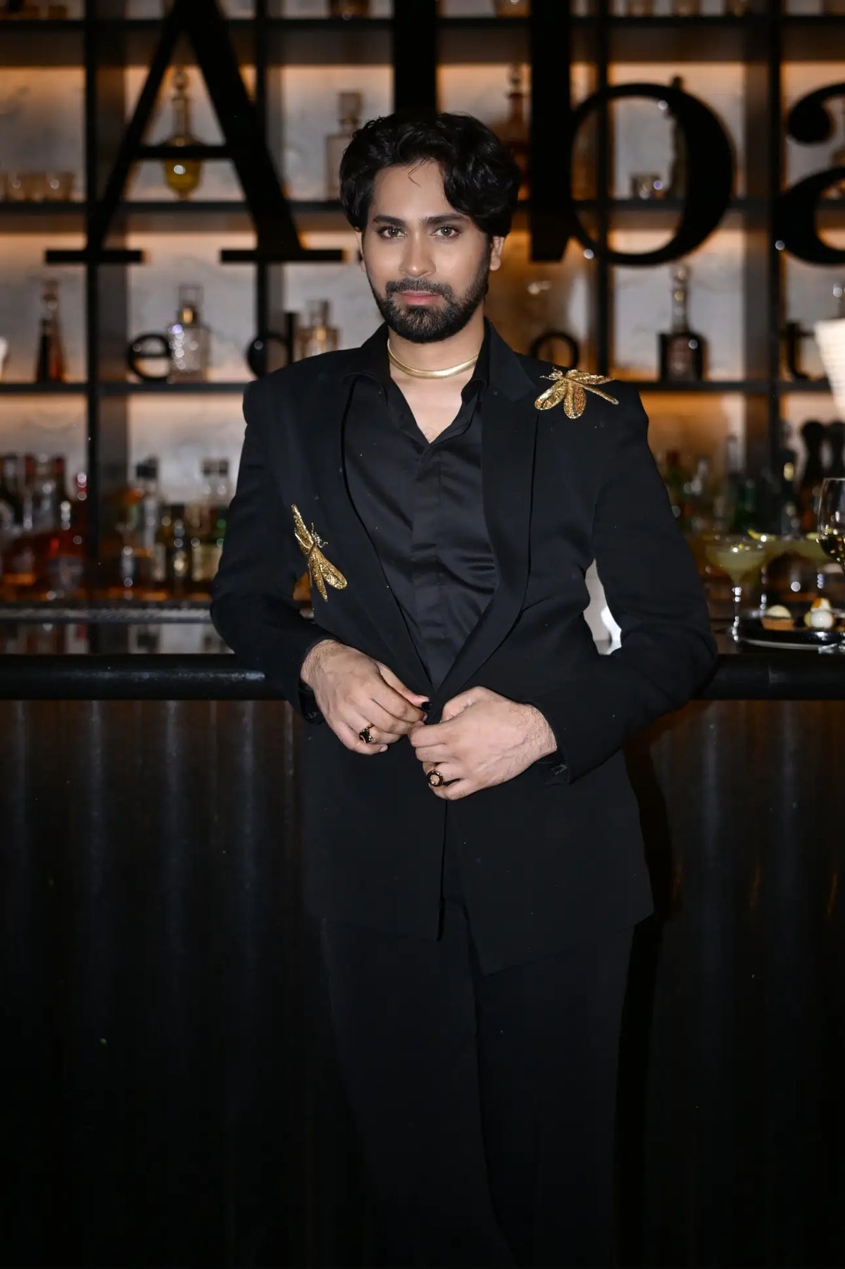 Dragonflies Hand Embroidered Tuxedo - Black