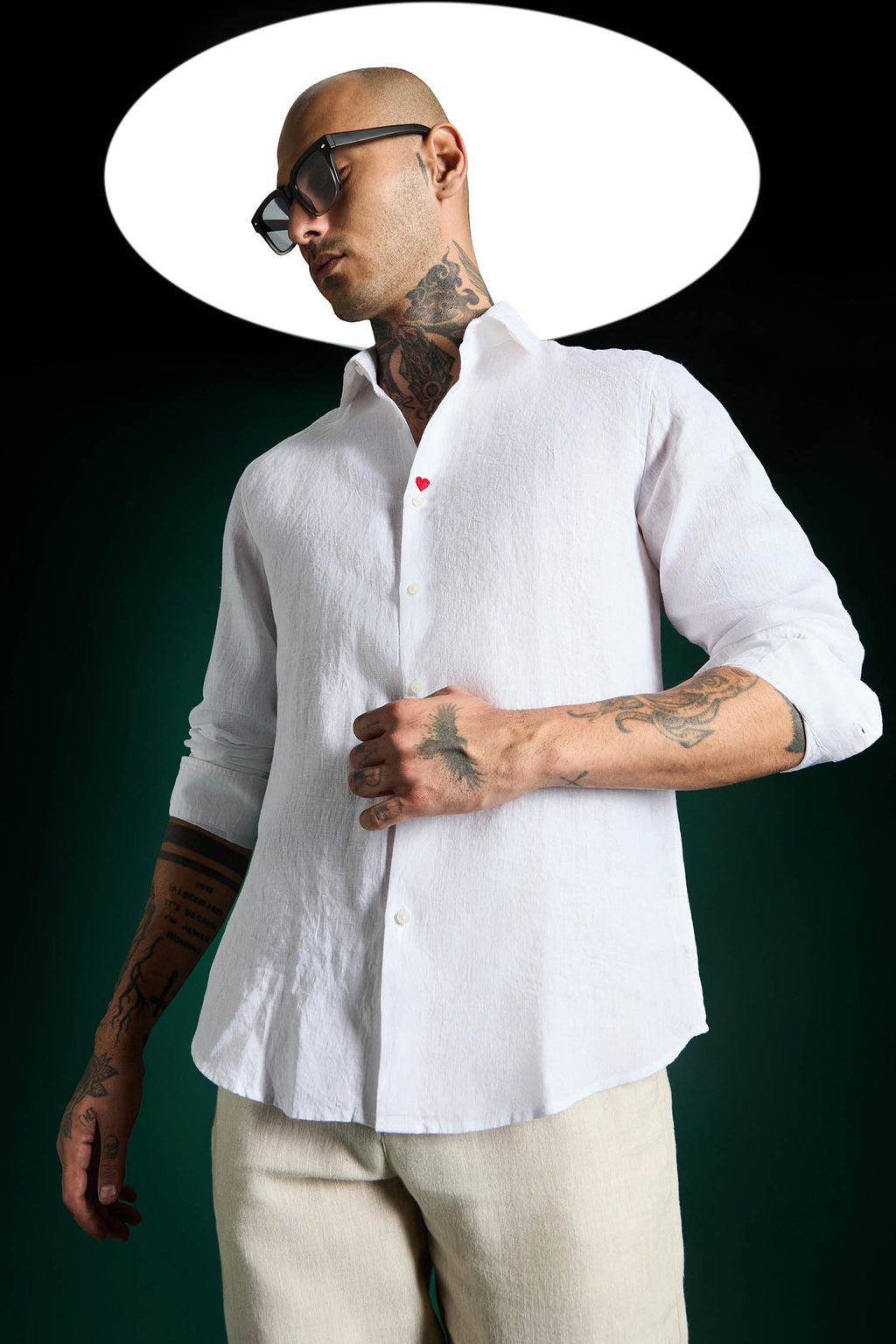 Heart Hand Embroidered Irish Linen Shirt - White