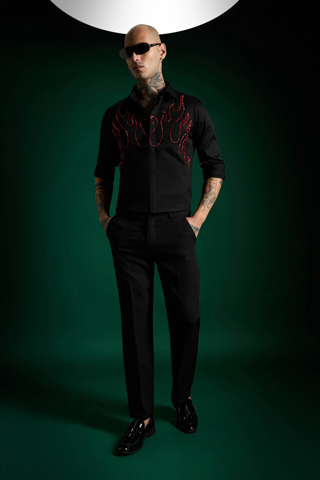 Flames- Hand Embroidered Designer Shirt