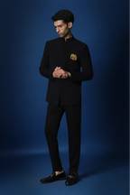 Yanai (Elephant) Hand Embroidered Bandhgala - Black